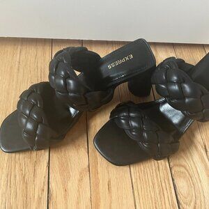 Black Sandal Heels with Braided Strap